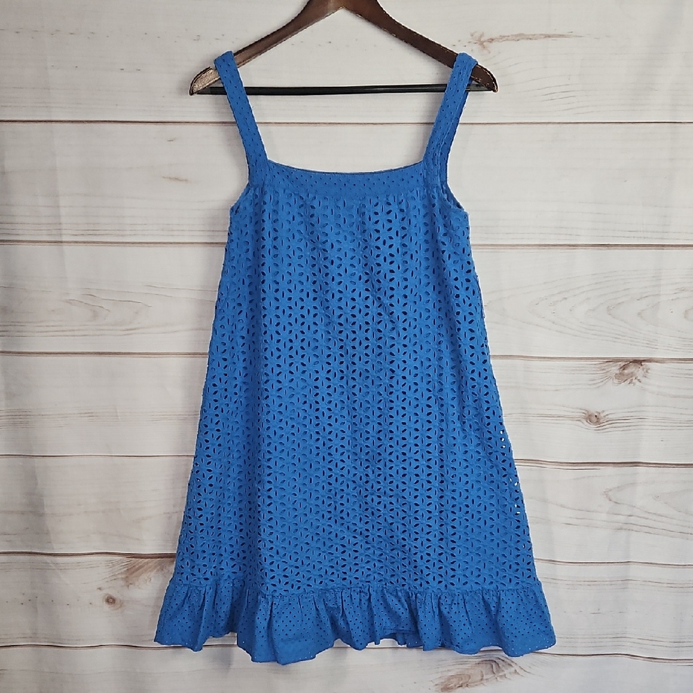 Theory Blue Sleeveless Floral Eyelet Sheath Dress - Size Medium